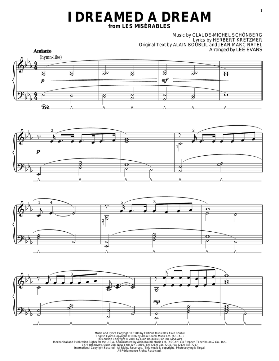 I Dreamed A Dream Piano Solo scores gallery preview page 1