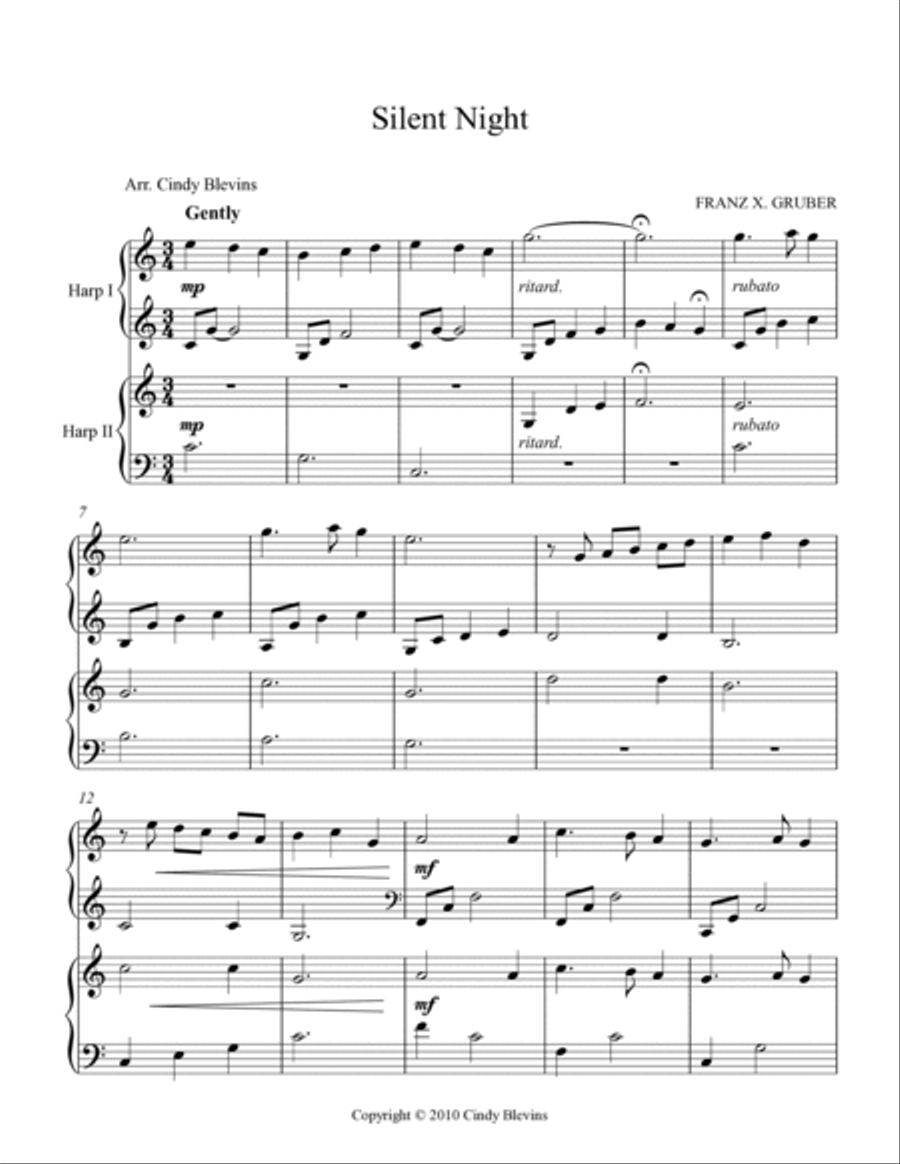 Silent Night, for Harp Duet Harp scores gallery preview page 2