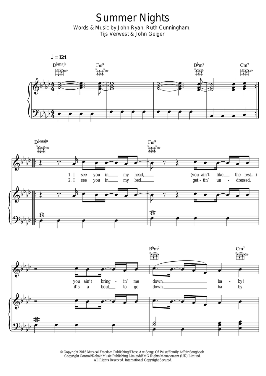 Summer Nights (featuring John Legend) Piano, Vocal scores gallery preview page 1