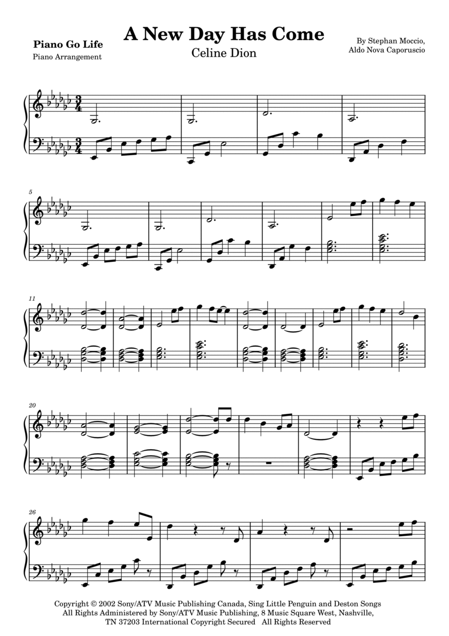 A New Day Has Come Piano Solo scores gallery preview page 1