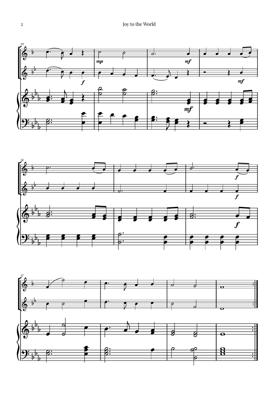 Joy to the World | BEAUTIFUL Duet Brass Duet scores gallery preview page 2