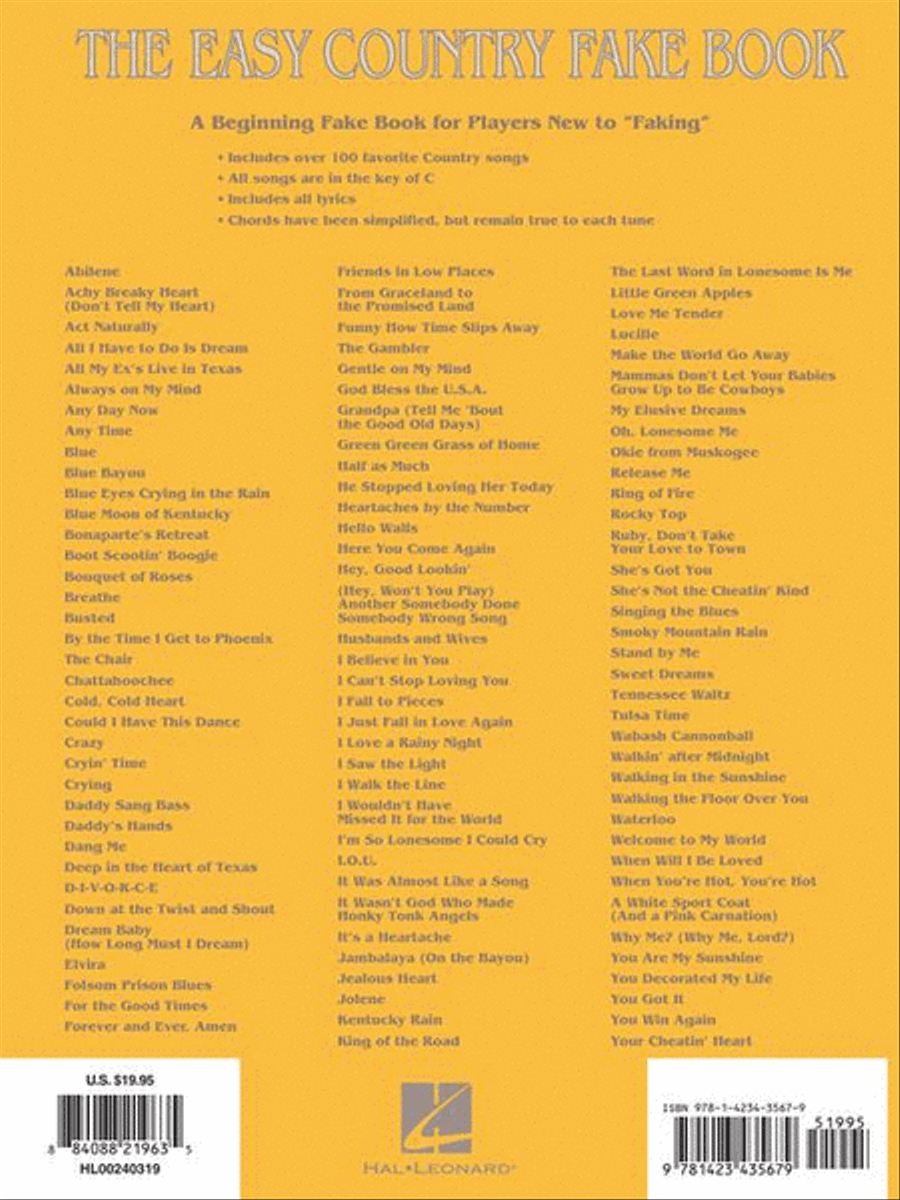The Easy Country Fake Book Piano, Vocal, Guitar scores gallery preview page 9