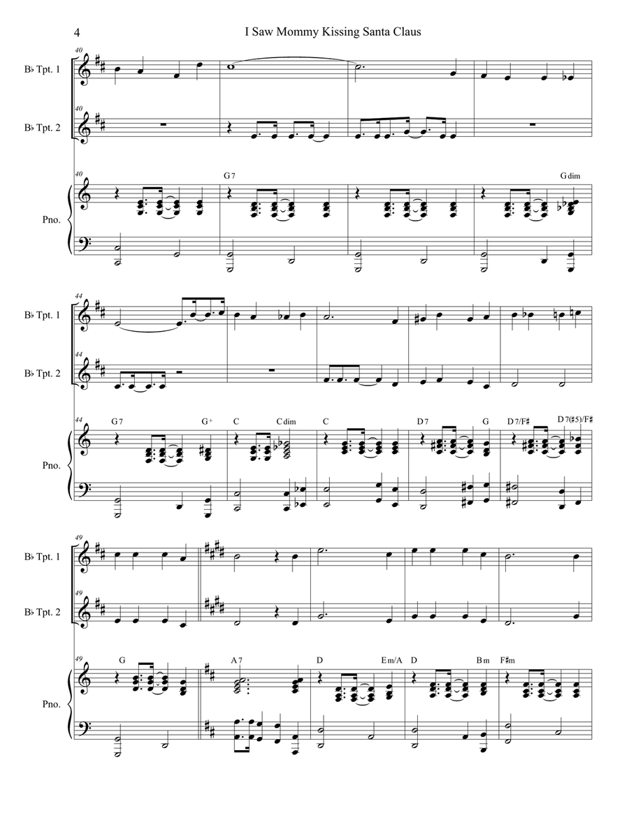 I Saw Mommy Kissing Santa Claus Trumpet Duet scores gallery preview page 4