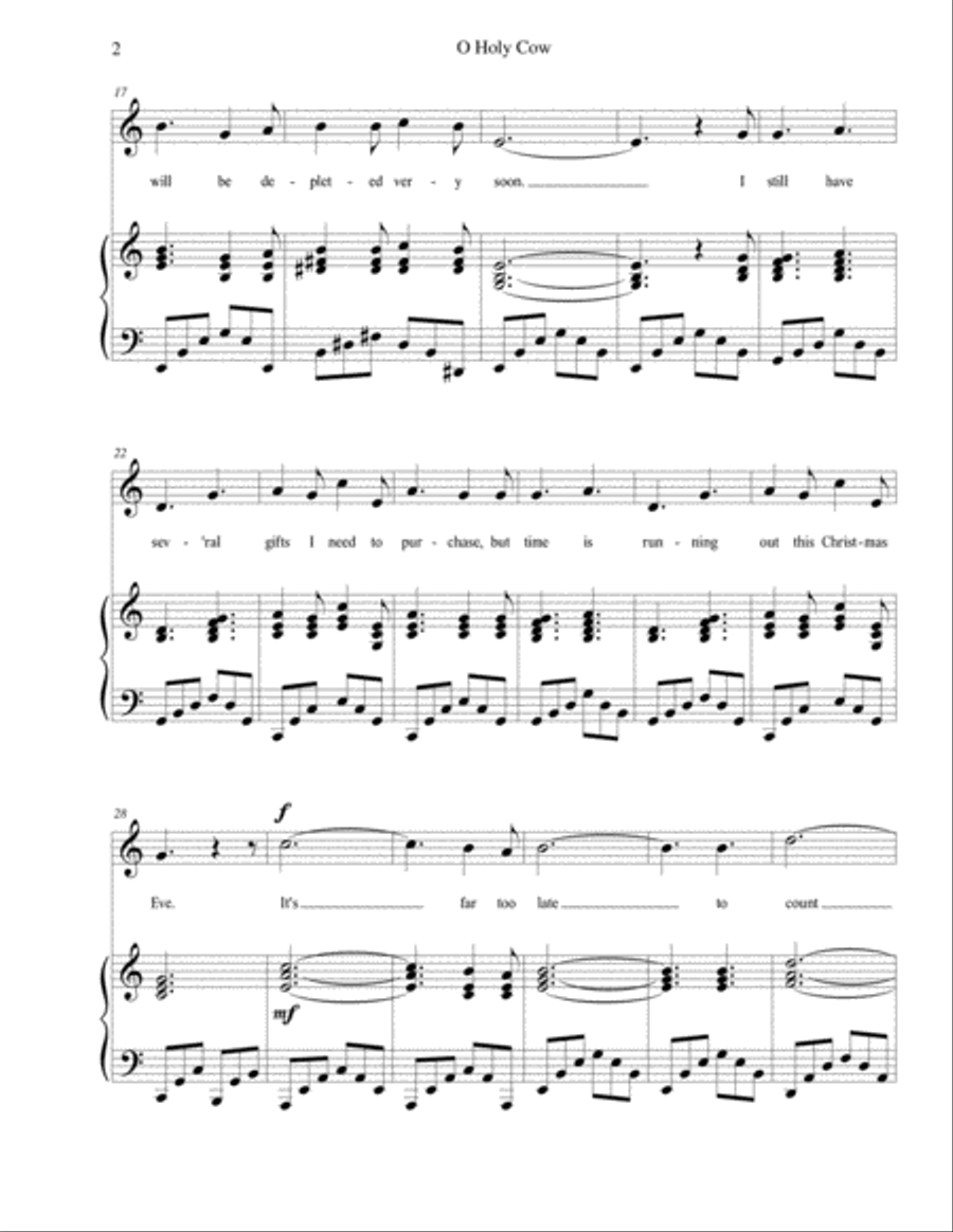 O Holy Cow (parody of O Holy Night) - for voice and piano in C major Voice Solo scores gallery preview page 2