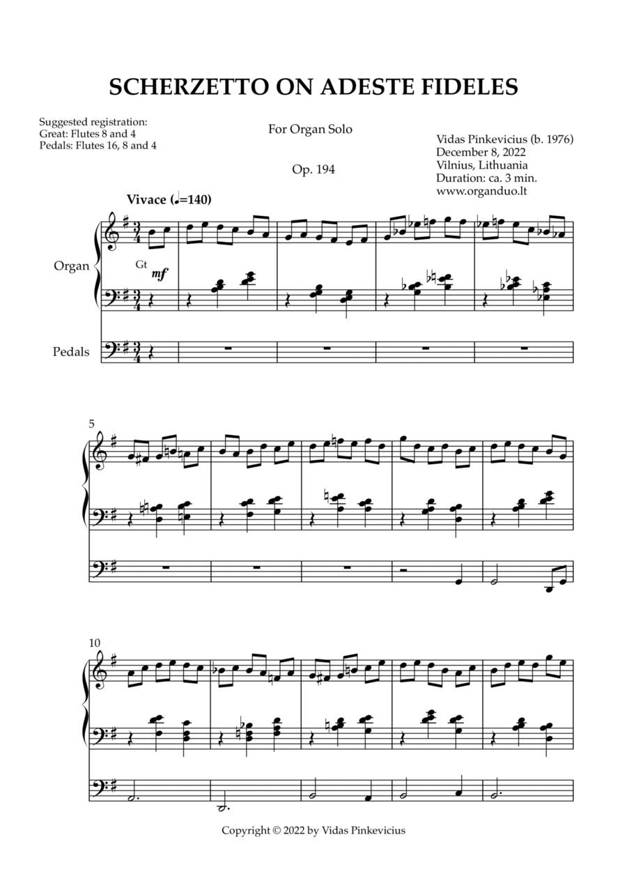 Scherzetto on Adeste fideles, Op. 194 (Organ Solo) by Vidas Pinkevicius Organ Solo scores gallery preview page 1