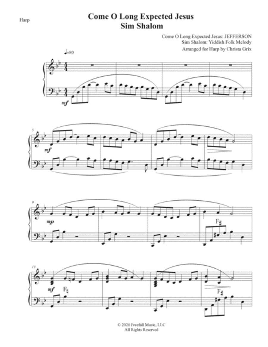 Come Thou Long Expected Jesus/Sim Shalom Harp scores gallery preview page 3