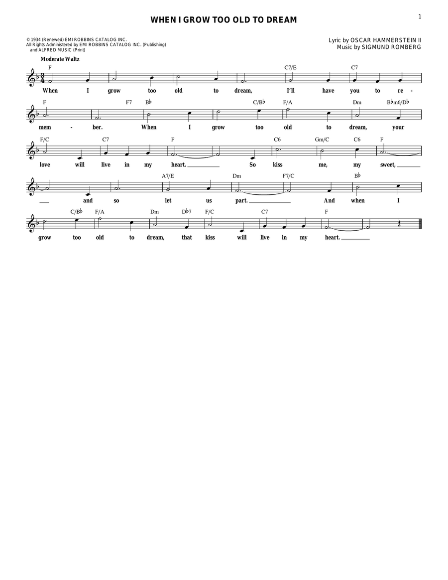 When I Grow Too Old To Dream Guitar scores gallery preview page 1