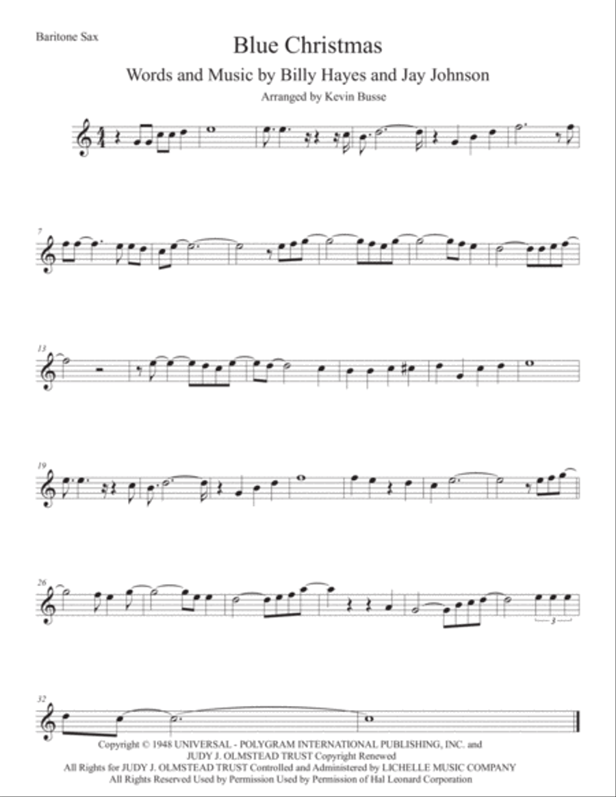Blue Christmas Baritone Saxophone scores gallery preview page 1