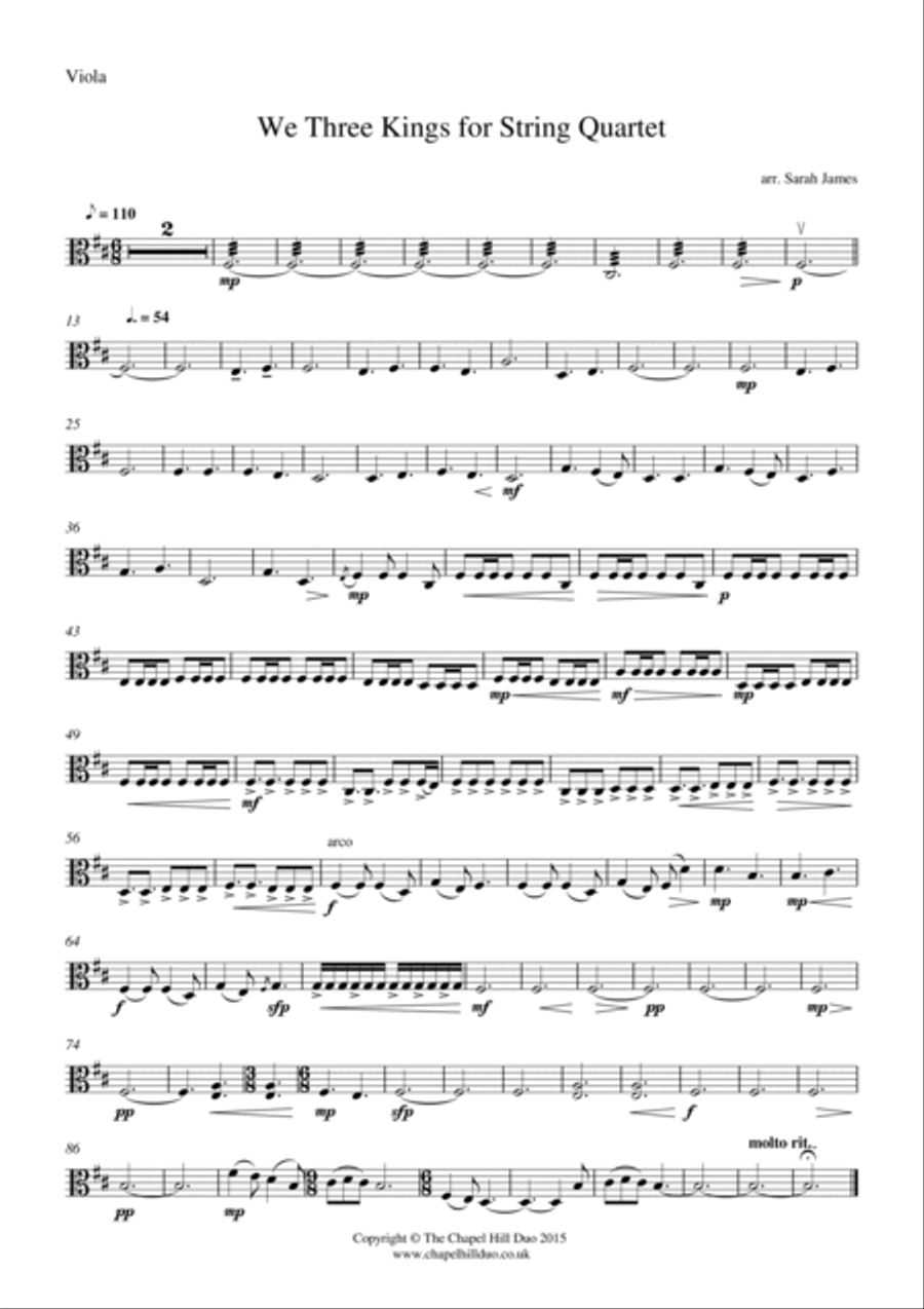 We Three Kings for String Quartet - Full Length arrangement by the Chapel Hill Duo String Quartet scores gallery preview page 5