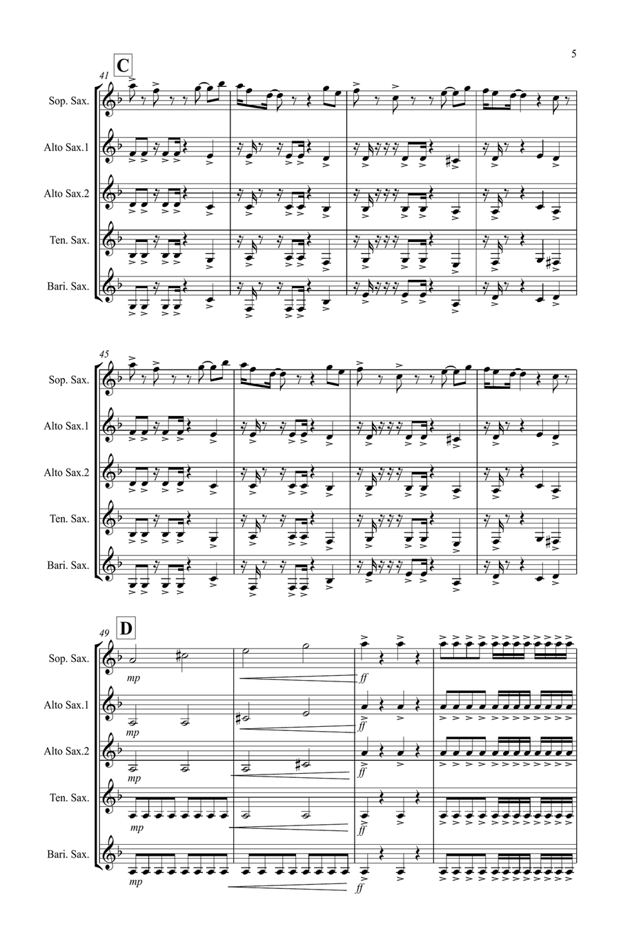 Medieval Disco for Saxophone Quintet Saxophone Quintet scores gallery preview page 5