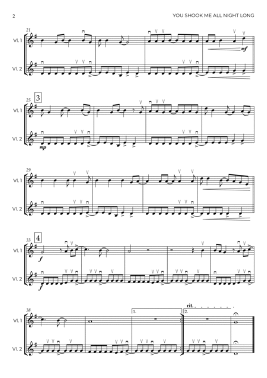 You Shook Me All Night Long String Duet scores gallery preview page 3