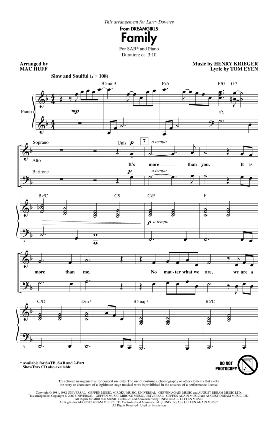 Family (from Dreamgirls) (arr. Mac Huff) 3-Part scores gallery preview page 1