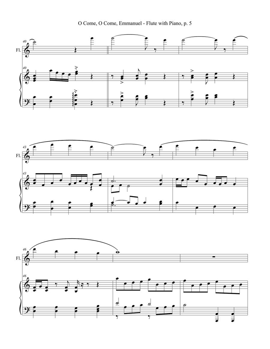 O COME, O COME, EMMANUEL, Flute and Piano (Score & Parts included) Flute Solo scores gallery preview page 6