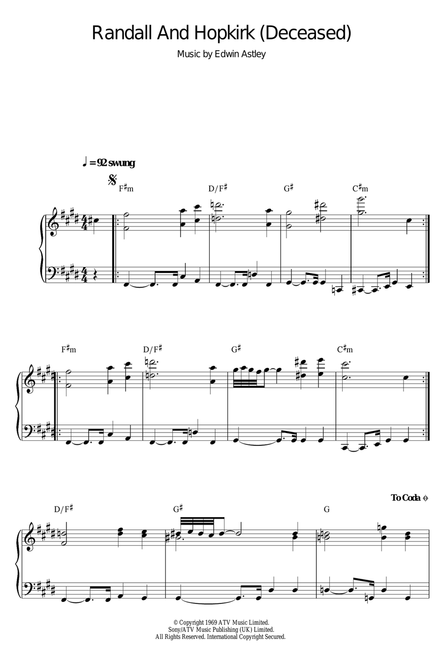 Randall And Hopkirk (Deceased) Piano Solo scores gallery preview page 1