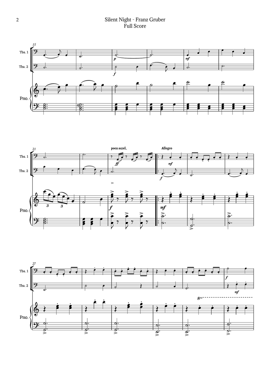 Silent Night for Tuba Duet with Piano Brass Duet scores gallery preview page 2