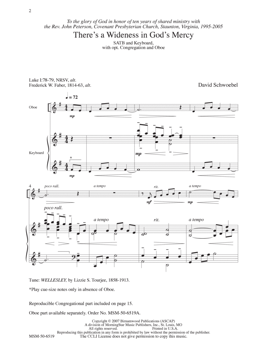 There's a Wideness in God's Mercy (Choral Score)