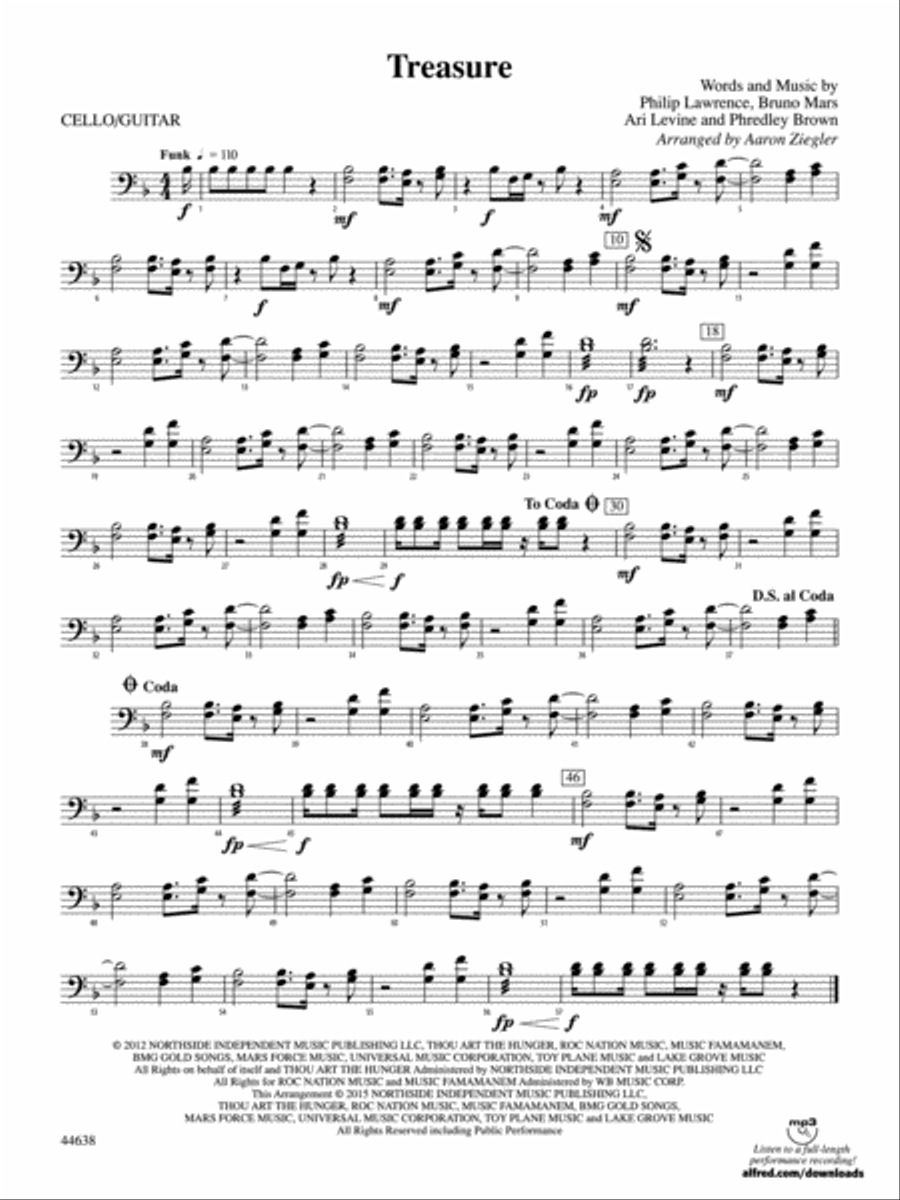Treasure: Cello Percussion scores gallery preview page 1