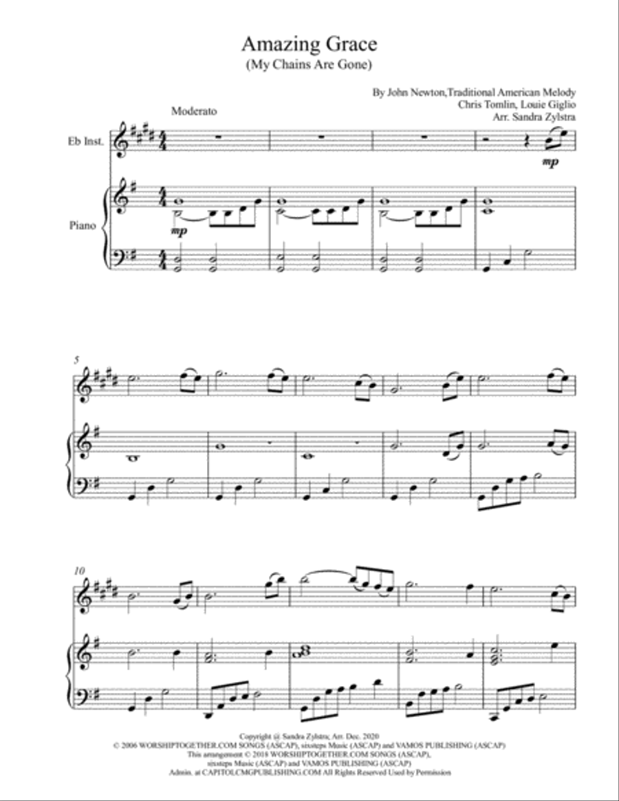 Amazing Grace (my Chains Are Gone) Alto Saxophone scores gallery preview page 2