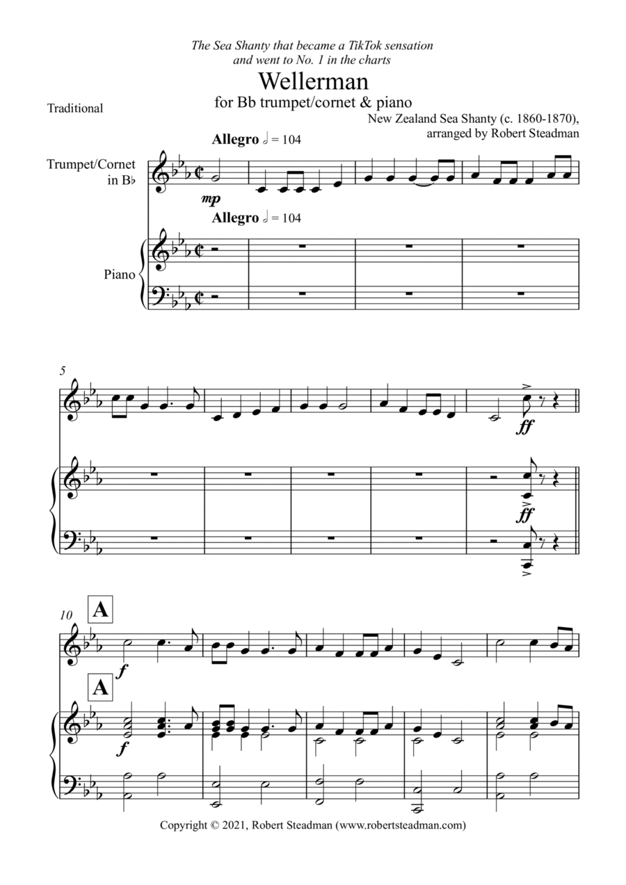 Wellerman (Bb Trumpet/Cornet & Piano) Cornet scores gallery preview page 1
