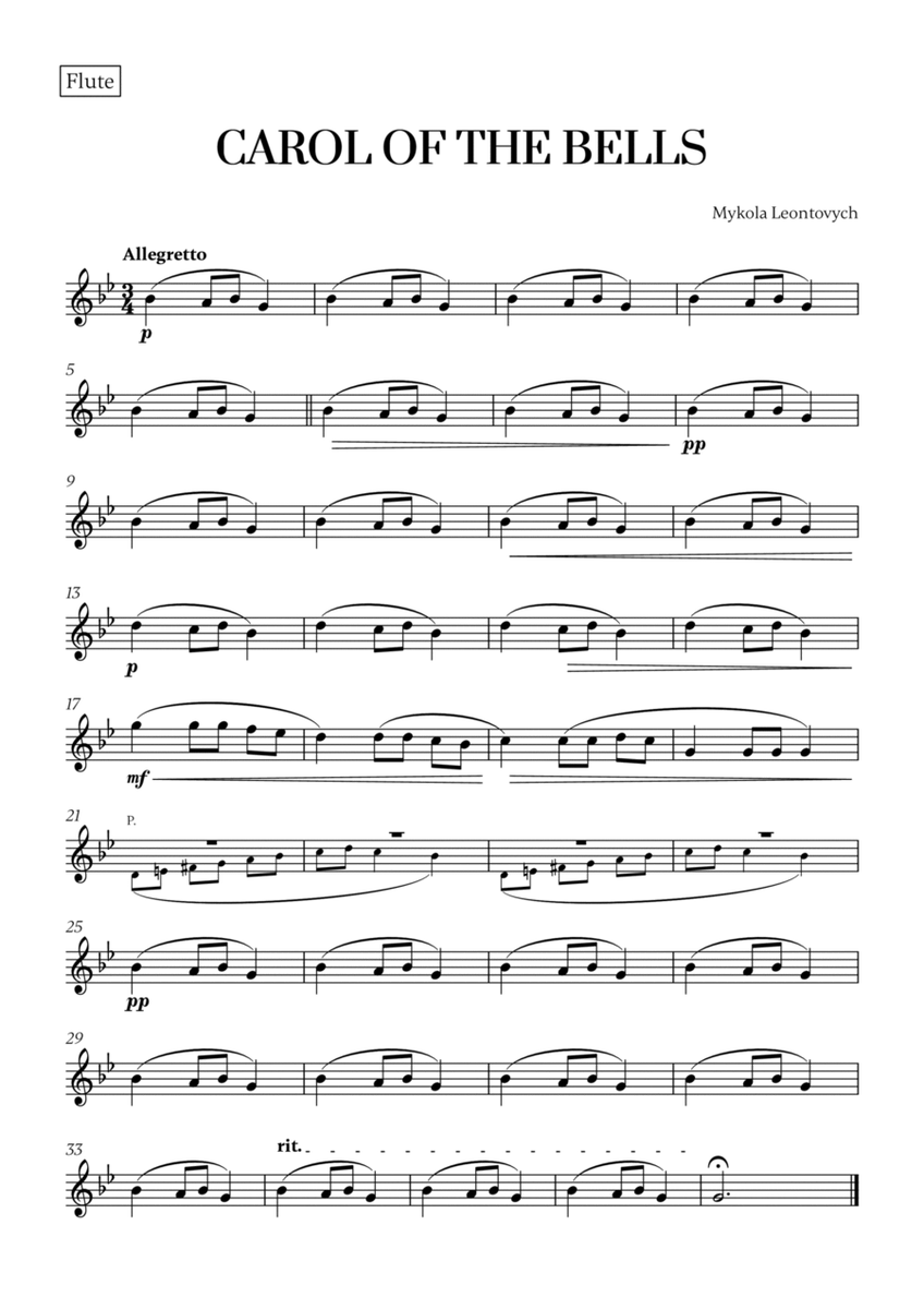 Carol of the Bells (Very Easy/Beginner) (for Flute) image number null