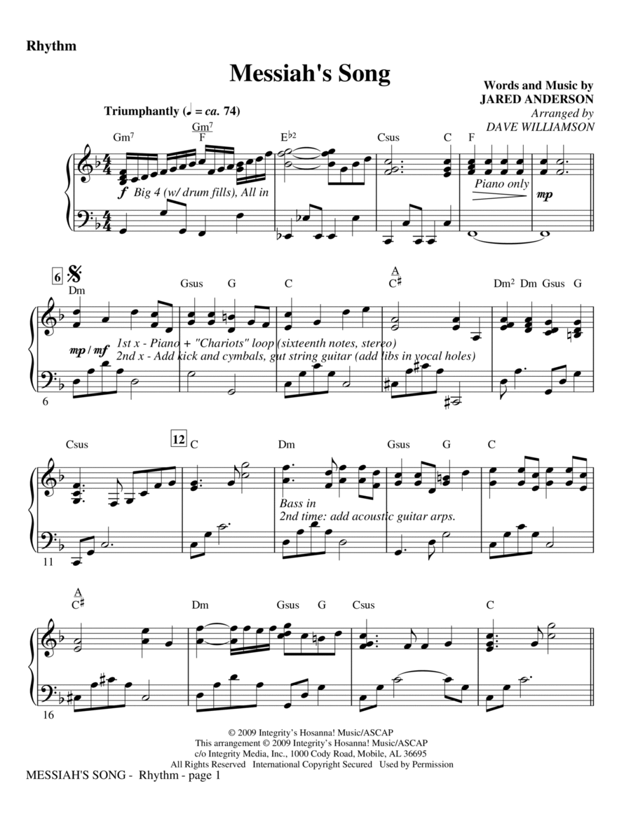 Messiah's Song - Violin Messiah's Song - Violin Choir scores gallery preview page 1