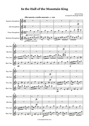 In the Hall of the Mountain King by Edvard Grieg - Saxophone quartet (SATB)