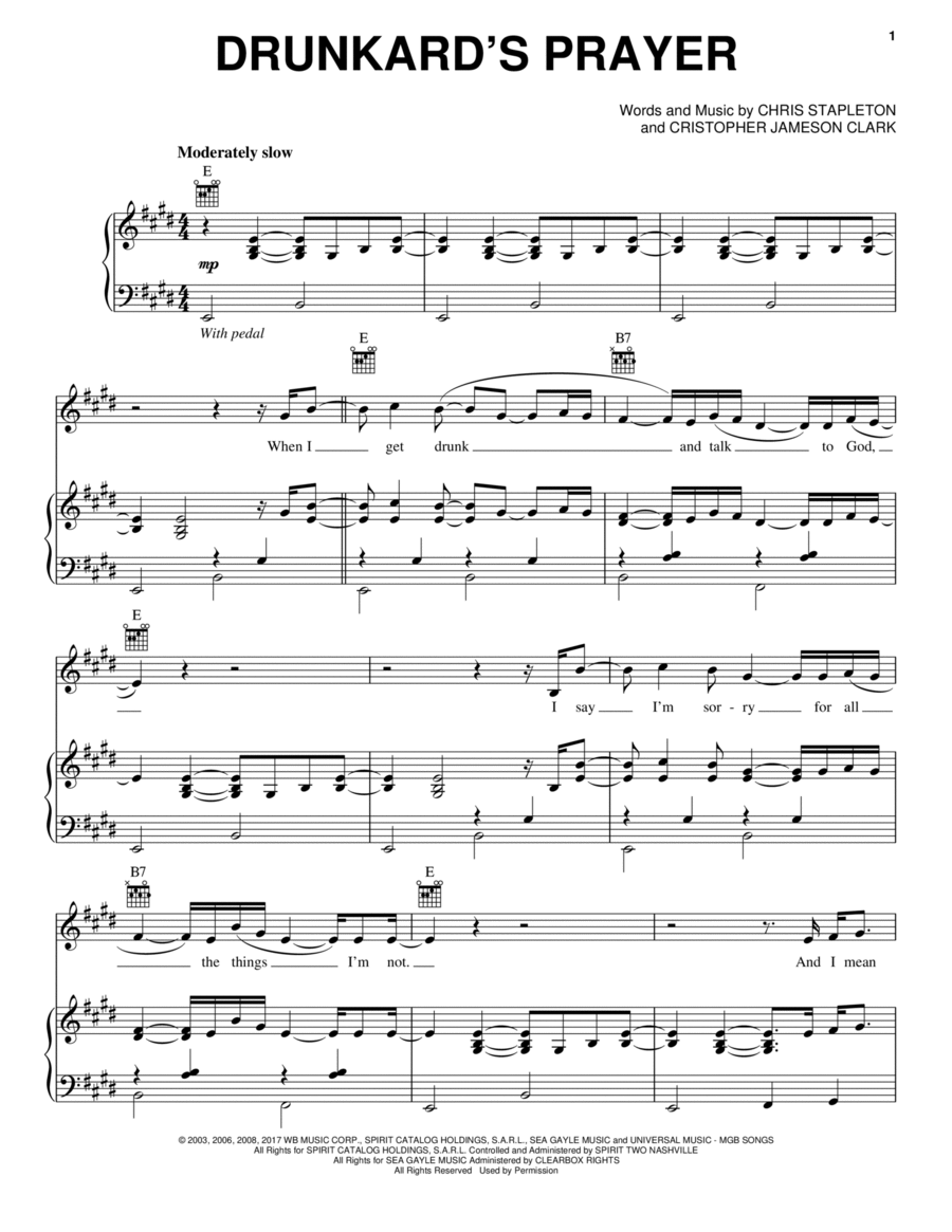 Drunkard's Prayer Piano, Vocal, Guitar scores gallery preview page 1