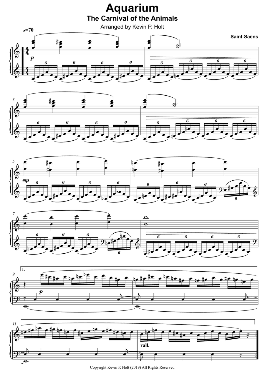 Aquarium - The Carnival of the Animals by Saint-Saëns Piano Solo scores gallery preview page 1
