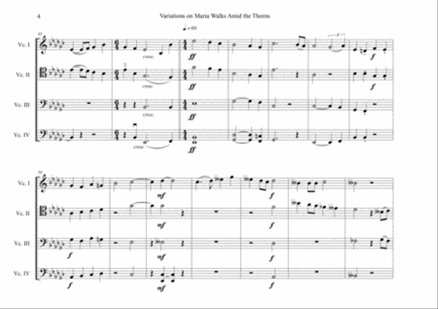 Variations on Maria walks amid the Thorns / Variationen über Maria durch ein Dornwald ging for Cell String Quartet scores gallery preview page 6