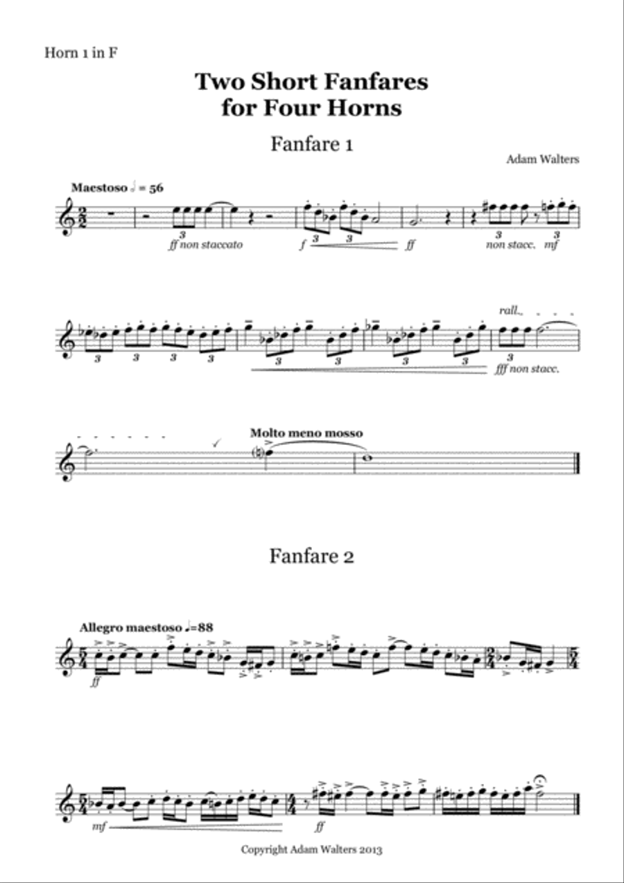 Two Short Fanfares for Four Horns Brass Ensemble scores gallery preview page 4