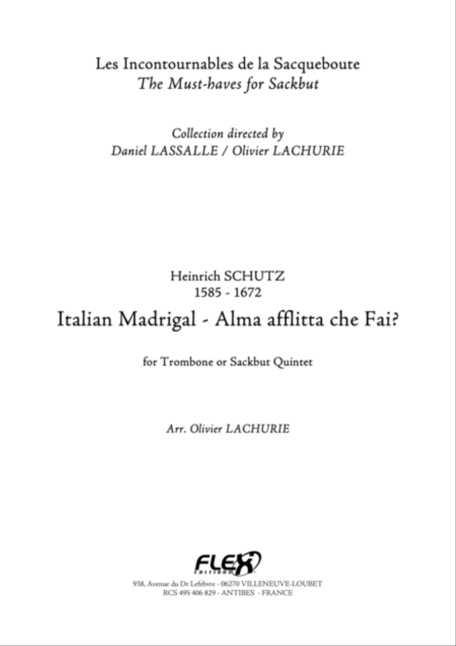 Italian Madrigal - Alma afflitta che Fai? Choir scores gallery preview page 1