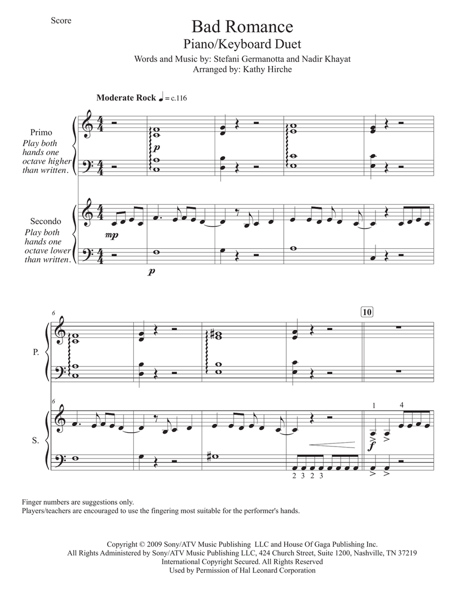 Bad Romance Piano scores gallery preview page 2