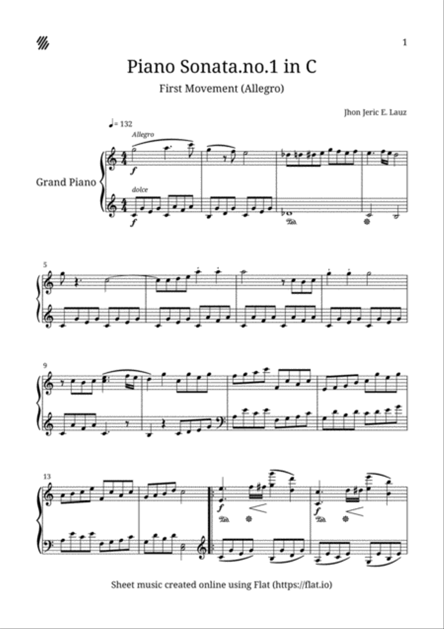 Piano Sonata no.1 1st Movement Piano Solo scores gallery preview page 1