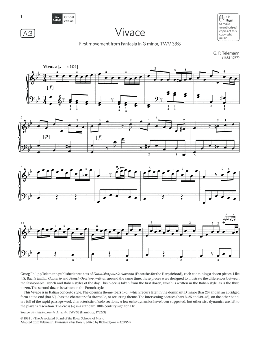 Vivace (Grade 7, list A3, from the ABRSM Piano Syllabus 2021 & 2022) Piano Method scores gallery preview page 1