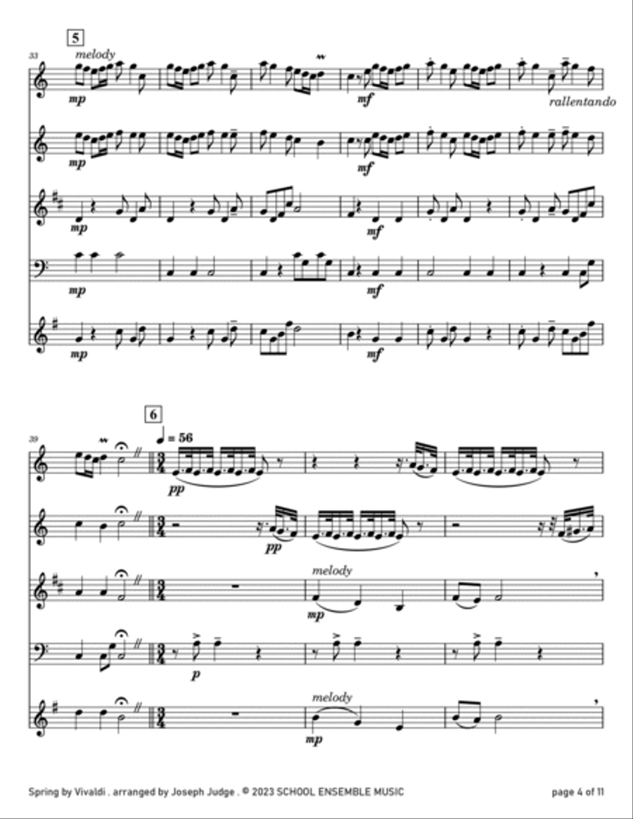 Spring by Vivaldi for Woodwind Quartet in Schools Woodwind Quartet scores gallery preview page 4