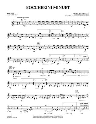 Book cover for Boccherini Minuet - Violin 3 (Viola Treble Clef)