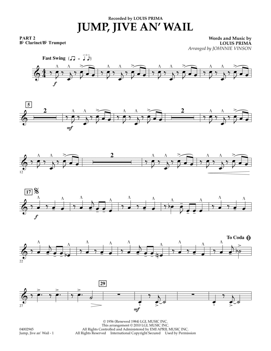 Jump, Jive An' Wail - Pt.2 - Bb Clarinet/Bb Trumpet Concert Band scores gallery preview page 1