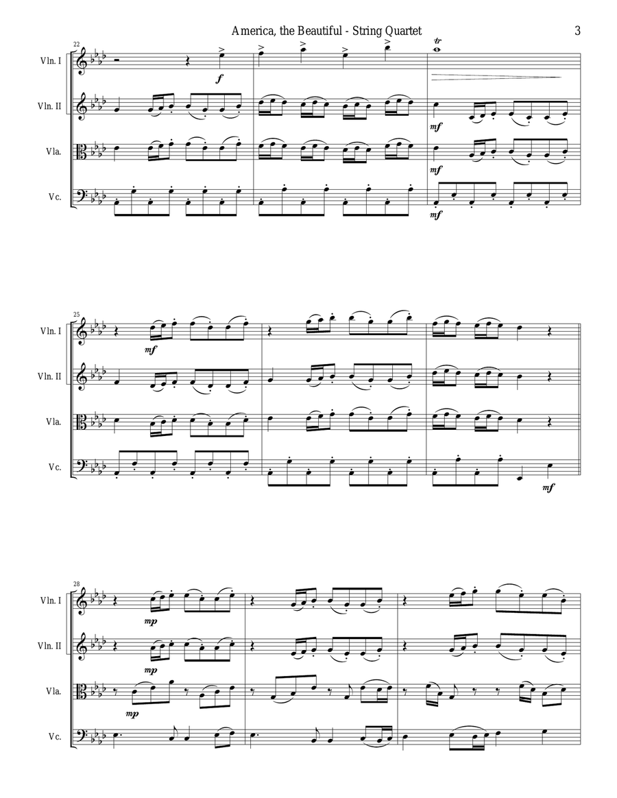 AMERICA, THE BEAUTIFUL (String Quartet/Score and Parts) String Quartet scores gallery preview page 3
