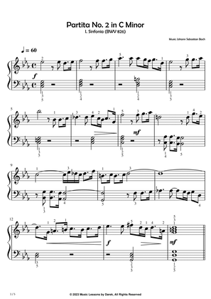 Book cover for Partita No. 2 in C Minor (EASY PIANO) I. Sinfonia (BWV 826) [Johann Sebastian Bach]