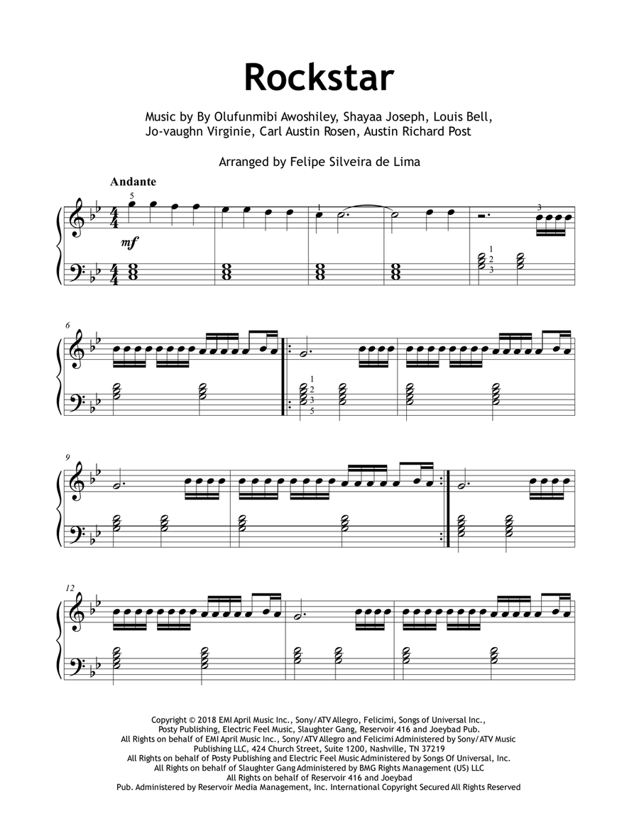 Rockstar Easy Piano scores gallery preview page 1