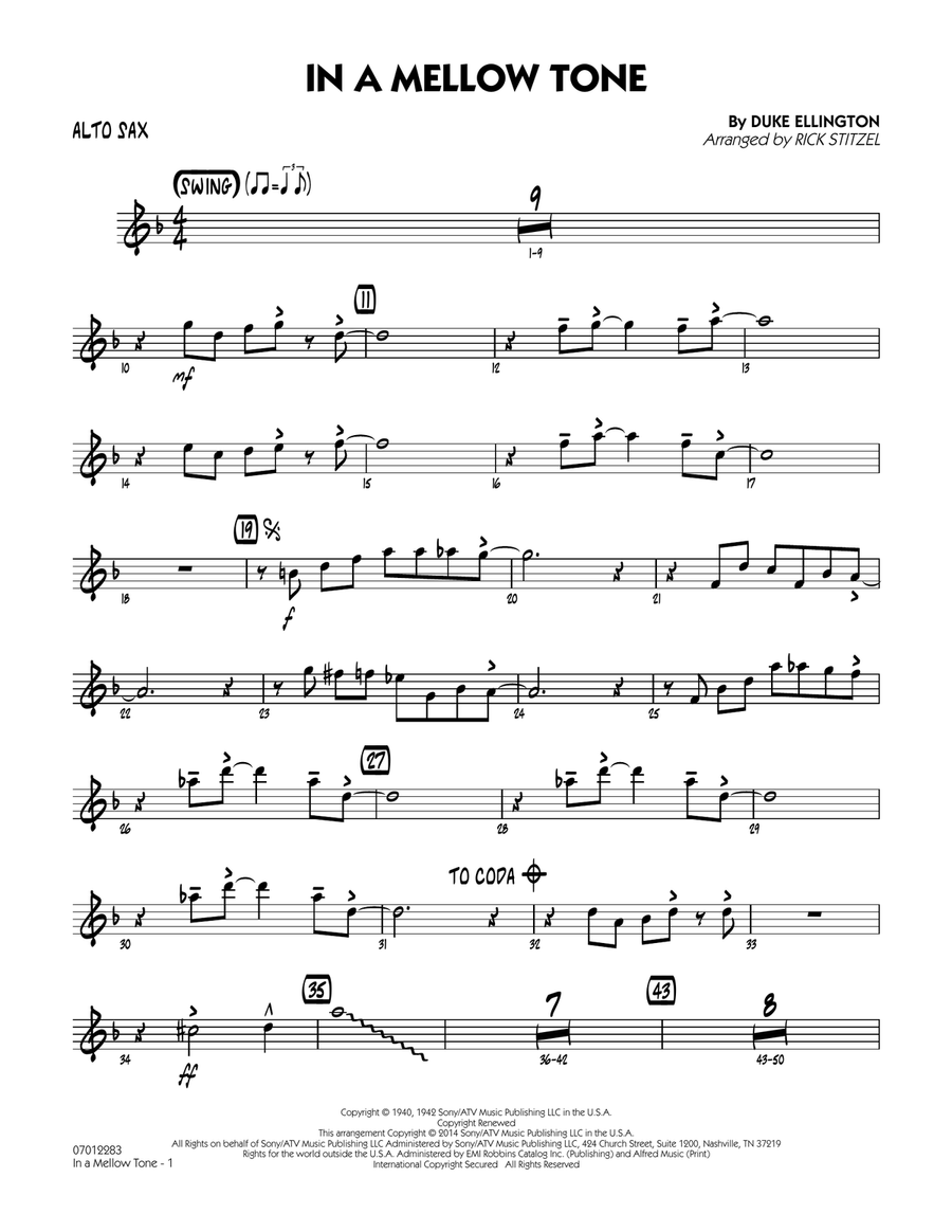 In a Mellow Tone - Alto Sax Jazz Ensemble scores gallery preview page 1