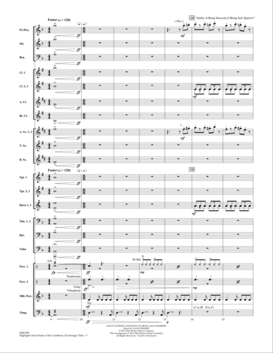 Highlights from Pirates Of The Caribbean: On Stranger Tides - Full Score Concert Band scores gallery preview page 3