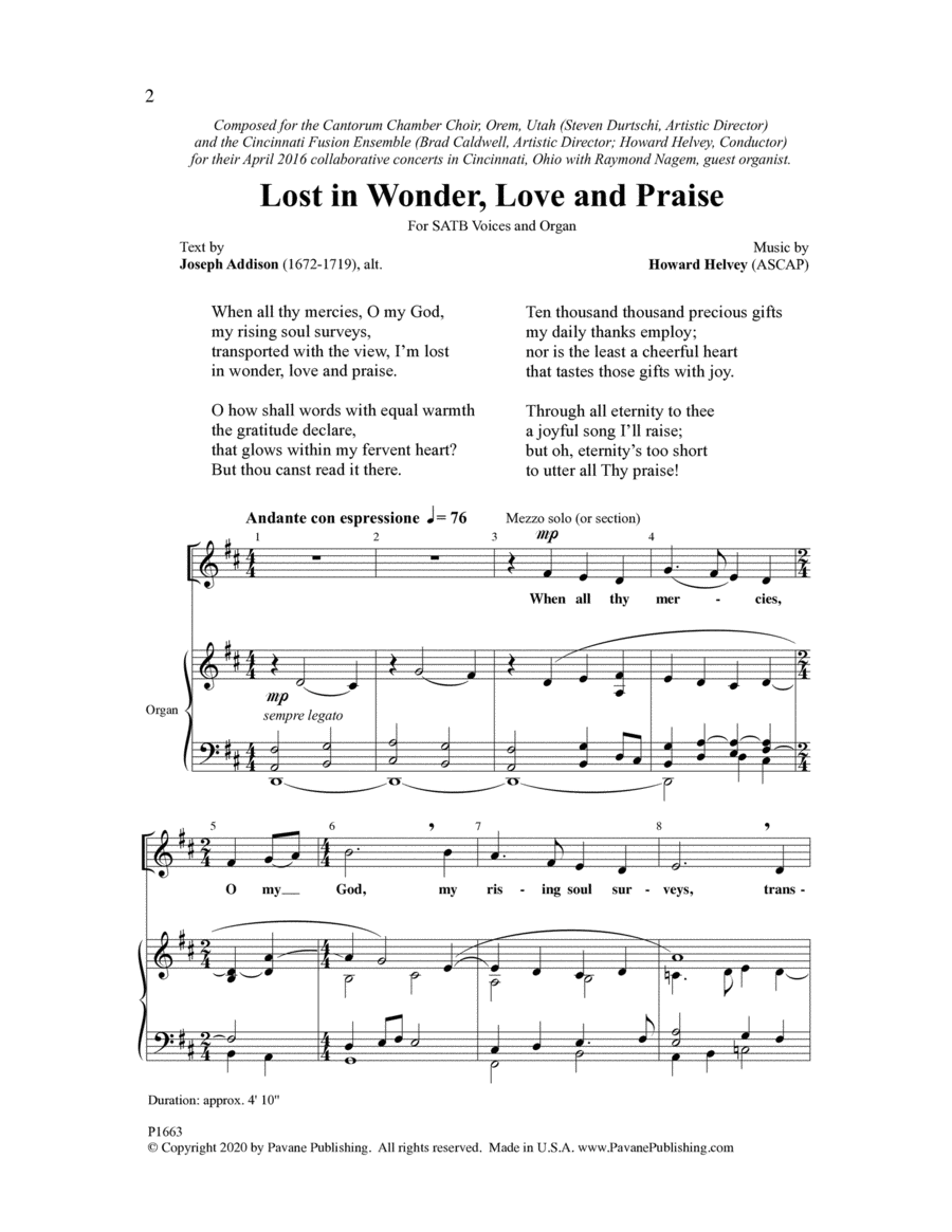 Lost In Wonder, Love And Praise 4-Part scores gallery preview page 1