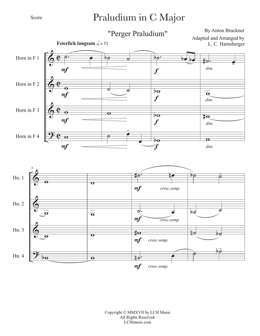 Bruckner: Praludium, Chorale, and Postlude Arranged for Horn Quartet French Horn Quartet scores gallery preview page 2