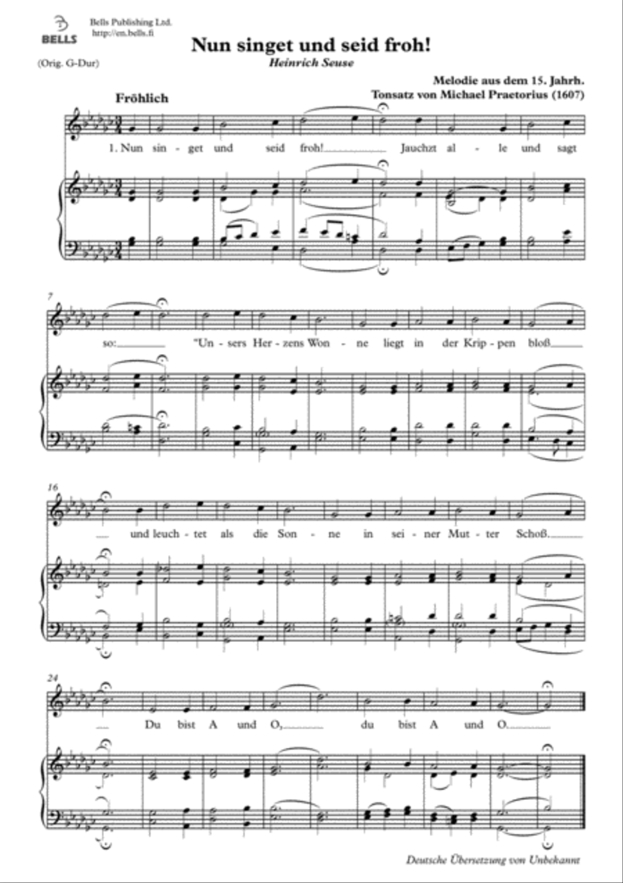 Nun singet und seid froh! (Solo song) (G-flat Major) Voice Solo scores gallery preview page 1