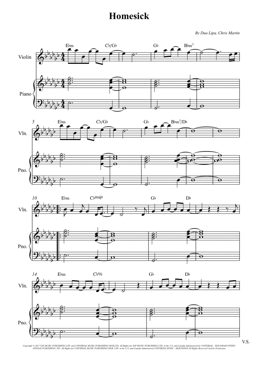 Homesick Homesick Violin Solo scores gallery preview page 1