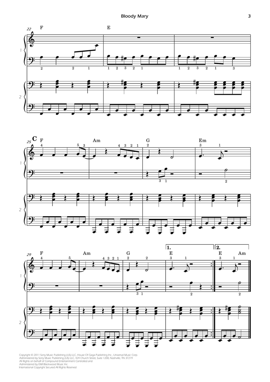 Bloody Mary Bloody Mary Easy Piano scores gallery preview page 5