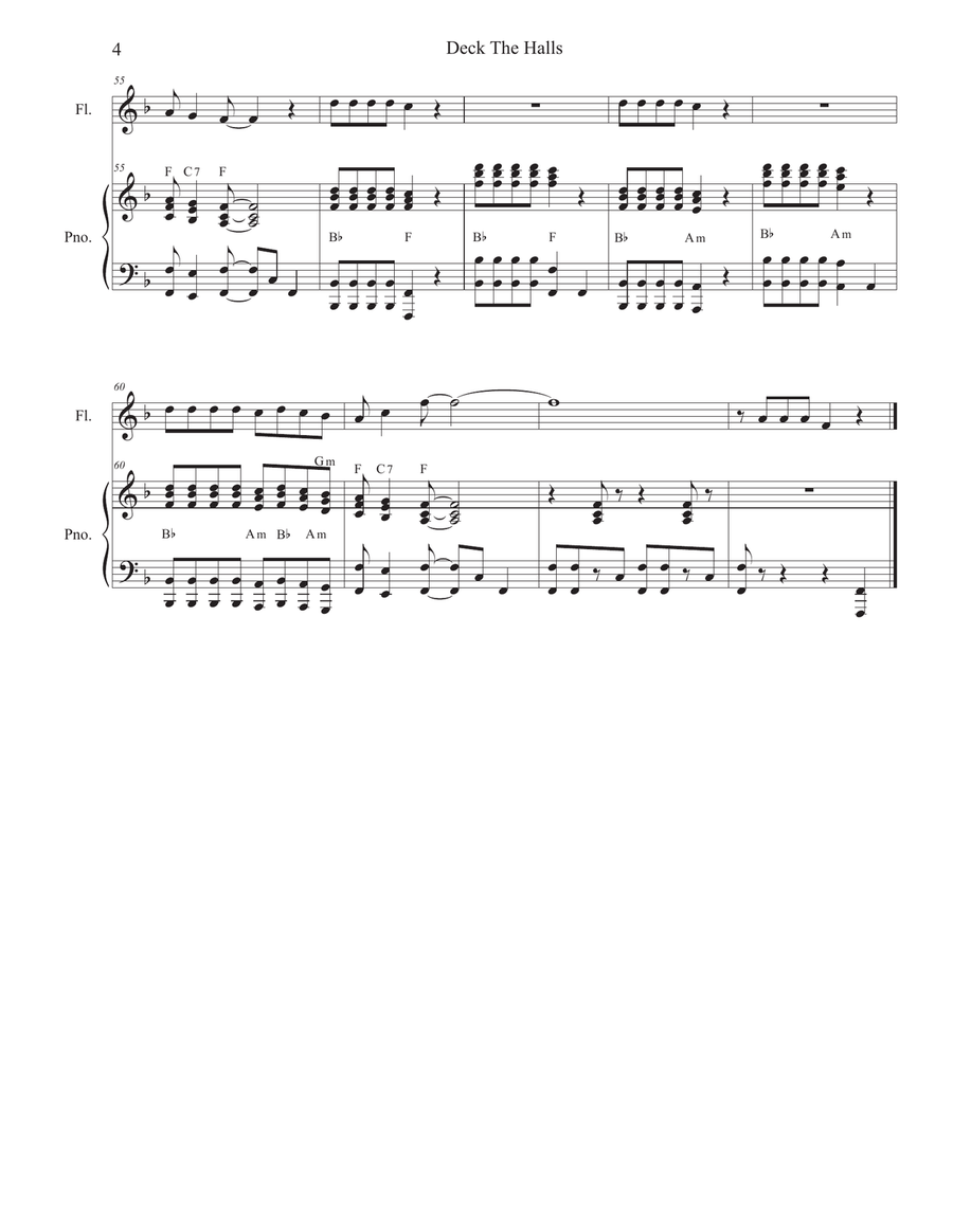 Deck The Halls (Flute solo and Piano) Flute Solo scores gallery preview page 4