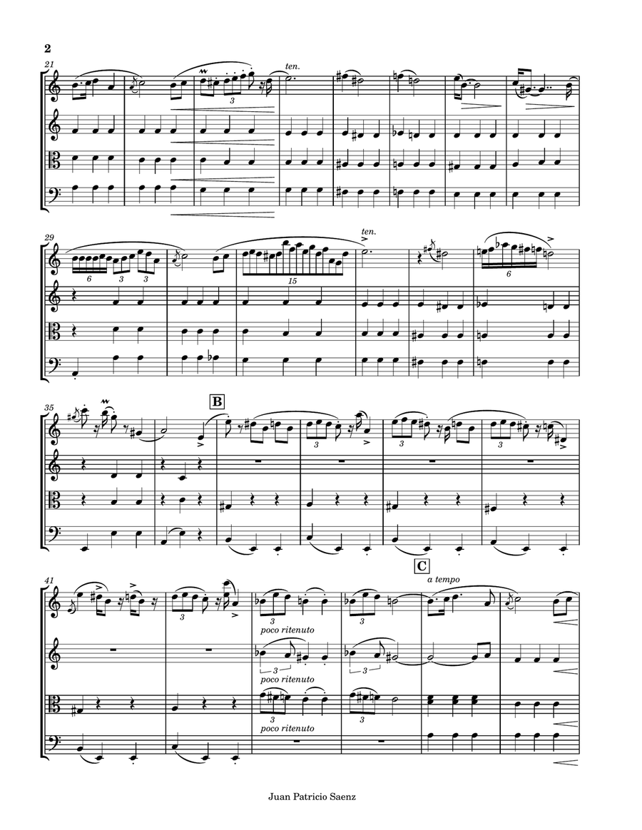 Chopin - Mazurka Op.17 No.4 - String quartet arrangement String Quartet scores gallery preview page 2