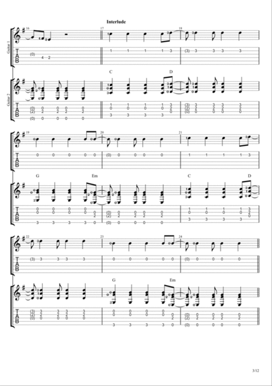 Viva La Vida Guitar scores gallery preview page 3
